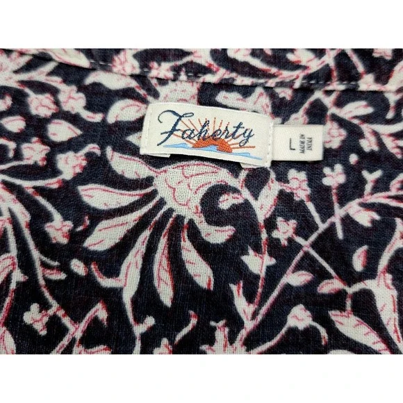 Faherty Womens Linen Blend Floral Pintuck Sleeveless Shift Dress Navy Pink L - Picture 4 of 7